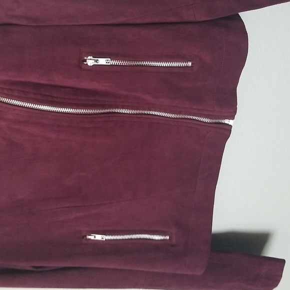 BB Dakota Plum Edgy Faux Suede Moto Crop Jacket Medium mauve wine - Picture 5 of 11